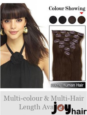 Flexibility Brown Straight Remy Human Hair Clip In Hair Extensions