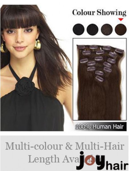 Flexibility Brown Straight Remy Human Hair Clip In Hair Extensions