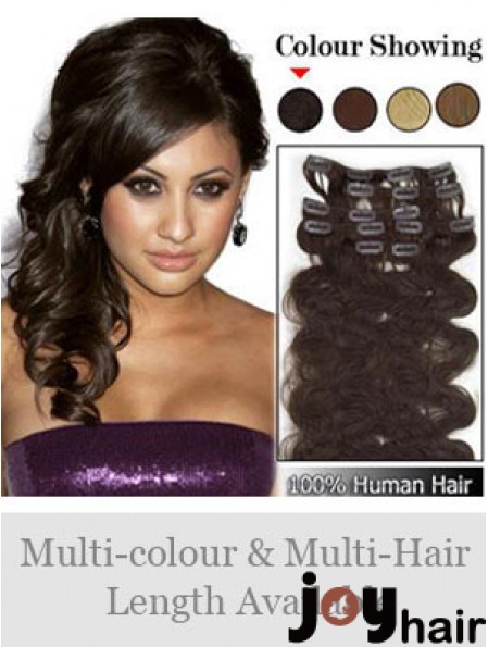 Modern Brown Wavy Remy Human Hair Clip In Hair Extensions