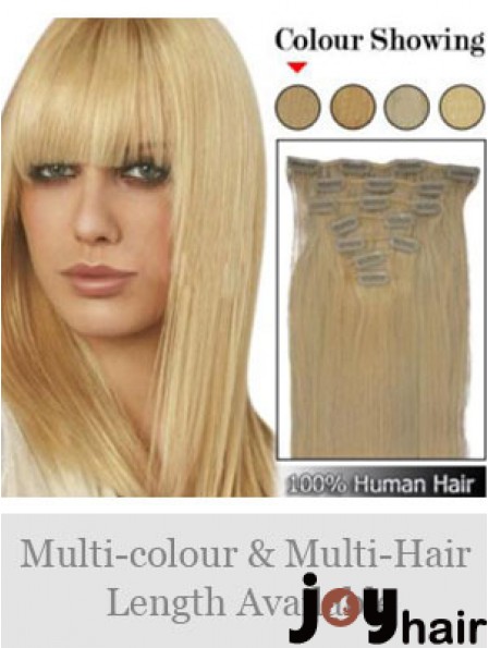 Trendy Blonde Straight Remy Human Hair Clip In Hair Extensions