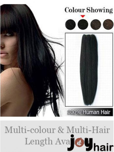 Straight Remy Human Hair Black Comfortable Weft Extensions