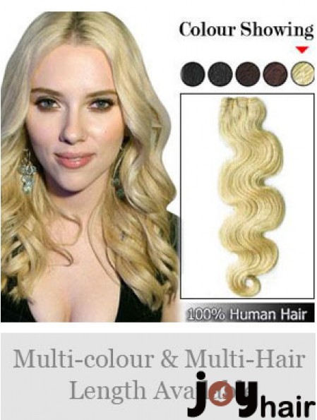 Wavy Remy Human Hair Blonde Fashionable Weft Extensions