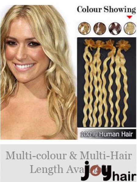 Blonde Curly Great Nail/U Tip Hair Extensions