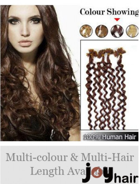 Auburn Curly Durable Nail/U Tip Hair Extensions