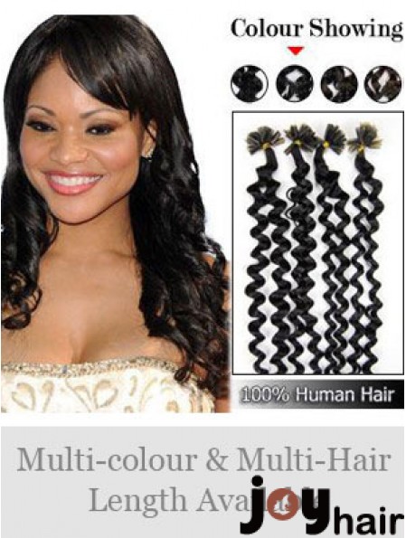 Black Curly Trendy Nail/U Tip Hair Extensions