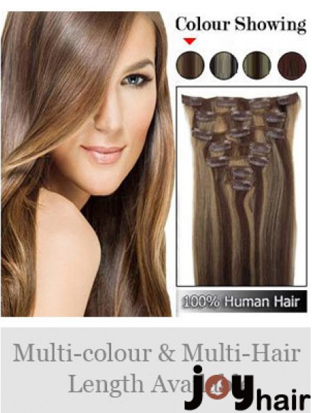 Beautiful Brown Straight Remy Human Hair Clip In Hair Extensions