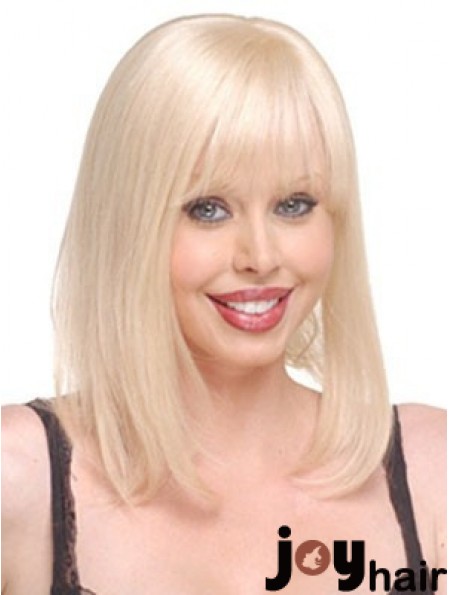 Cheap Straight Blonde Long Human Hair Hairpieces 14inch