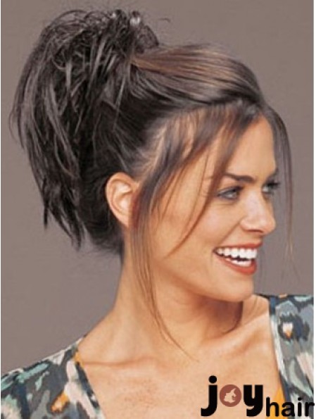 Clip On Hairpieces Short Hair With Synthetic Brown Color Straight Style