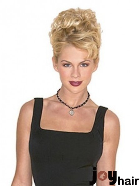 Hairpieces Clip On Blonde Color Short Length Curly Style