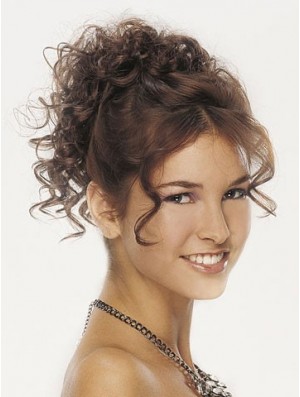 Clip On Hairpieces For Women Brown Color Curly Style With Synthetic