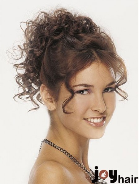 Clip On Hairpieces For Women Brown Color Curly Style With Synthetic