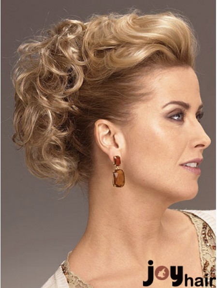 Clip On Hairpieces With Synthetic Blonde Color Short Length Curly Style