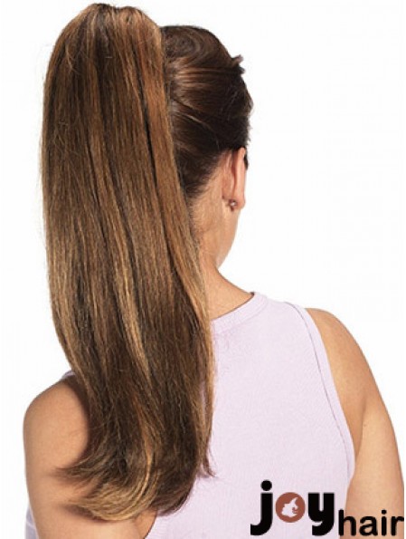 Human Hair Ponytail Long Length Straight Style Auburn Color